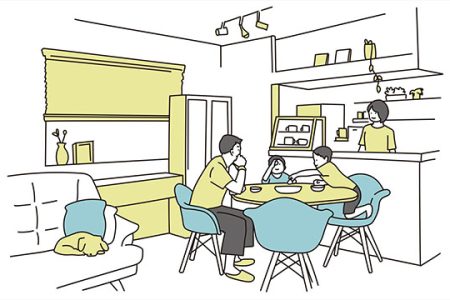 リビングでくつろぐ家族 リビングでくつろぐ家族